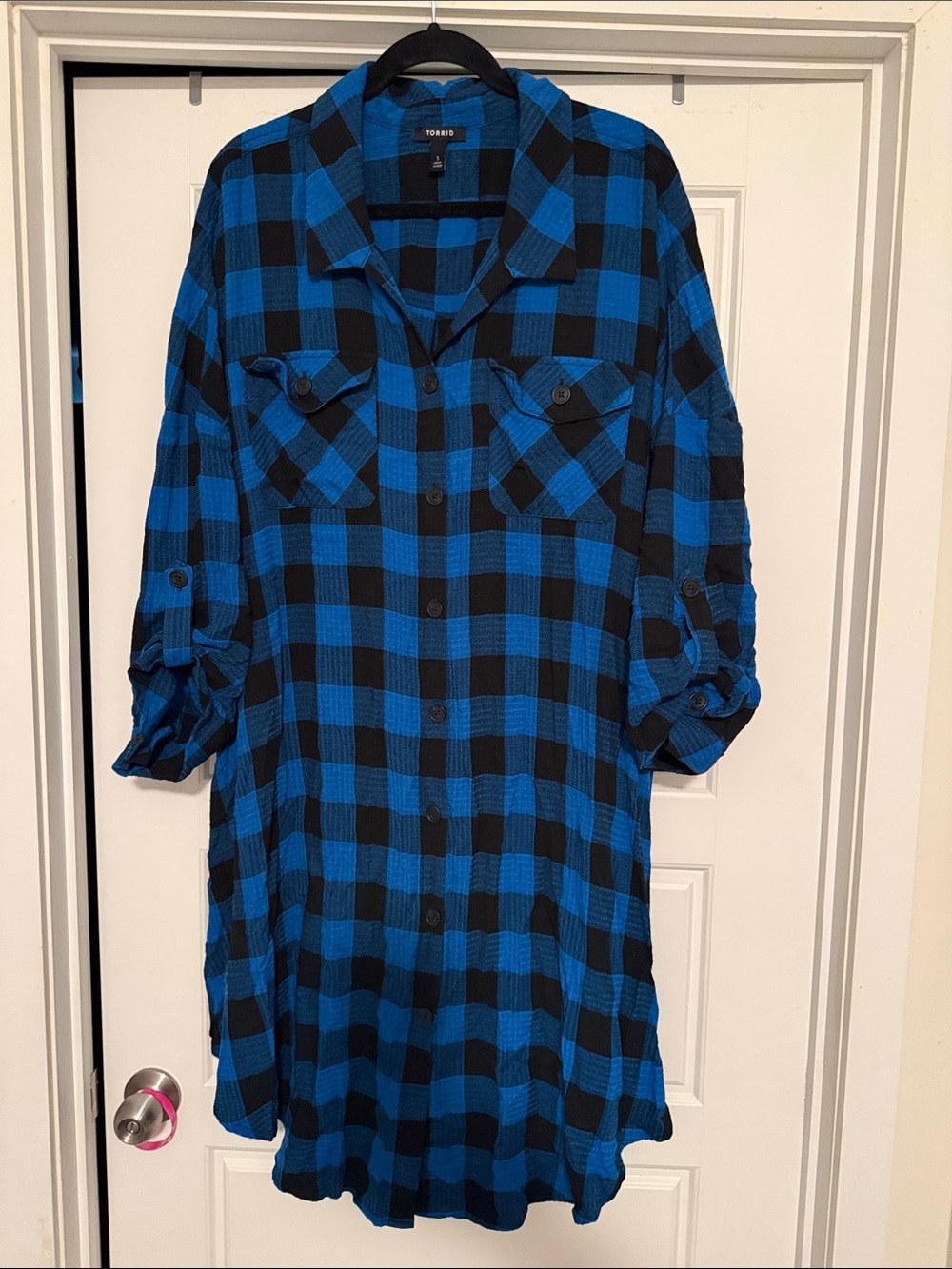 torrid Blue and Black Plaid Long Sleeve Shirt Dress